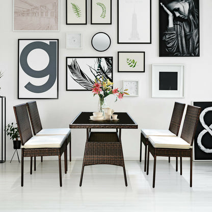 5 Pcs Rattan Dining Set Glass Table High Back Chair, Brown Patio Dining Sets at Gallery Canada