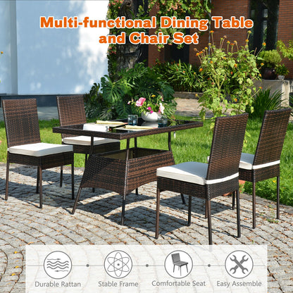 5 Pcs Rattan Dining Set Glass Table High Back Chair, Brown Patio Dining Sets at Gallery Canada