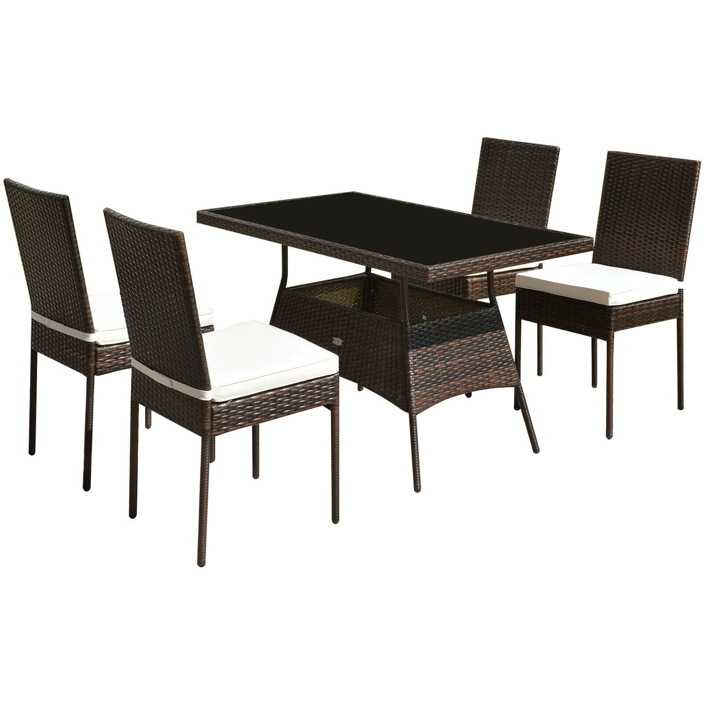 5 Pcs Rattan Dining Set Glass Table High Back Chair, Brown Patio Dining Sets Brown at Gallery Canada