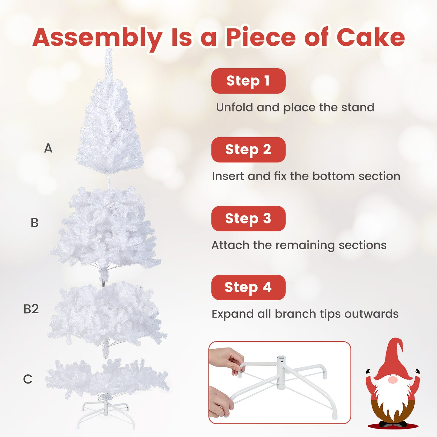 8 ft White Christmas Tree with Solid Metal Stand-8 ft, White Christmas Tree at Gallery Canada