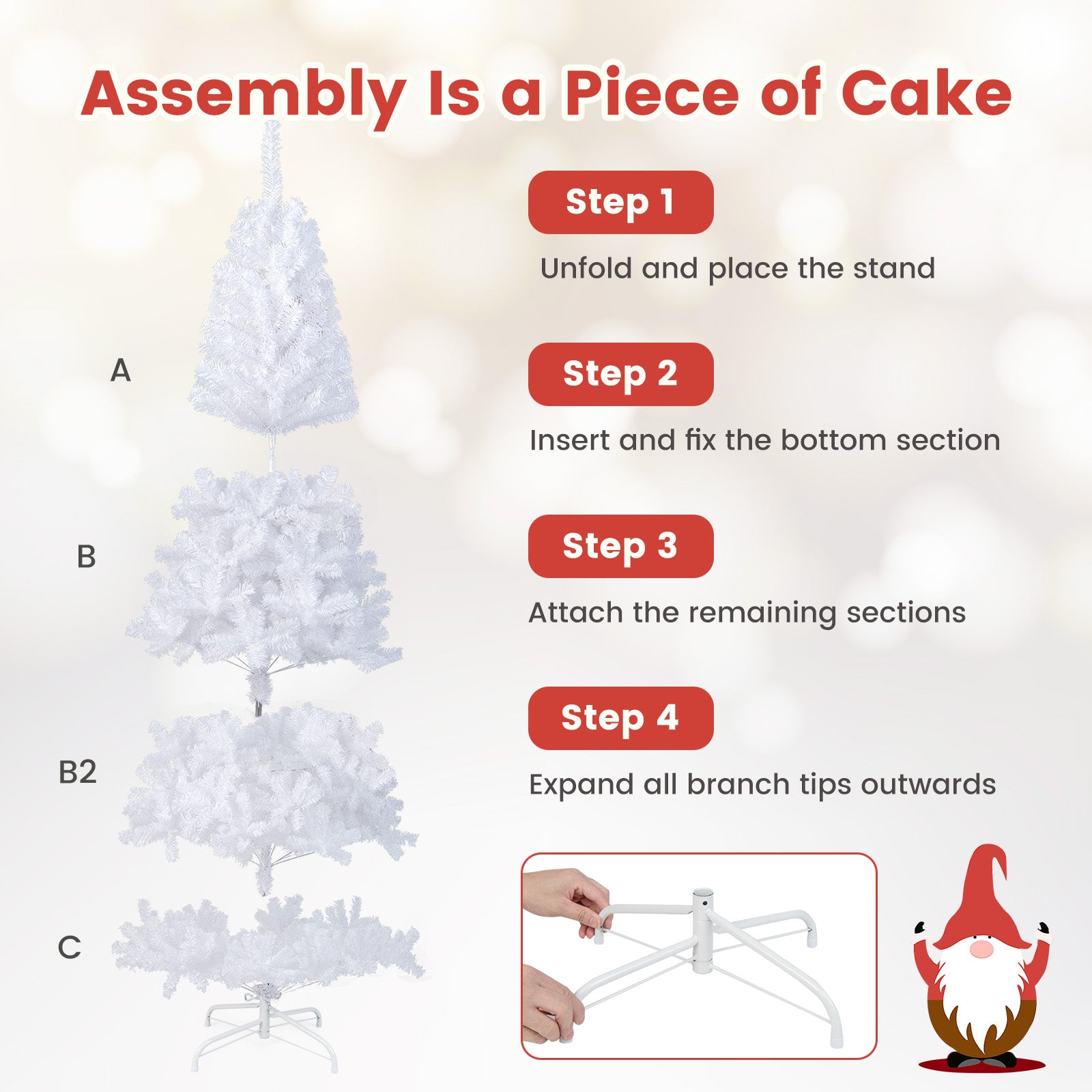 8 ft White Christmas Tree with Solid Metal Stand-8 ft, White Christmas Tree at Gallery Canada