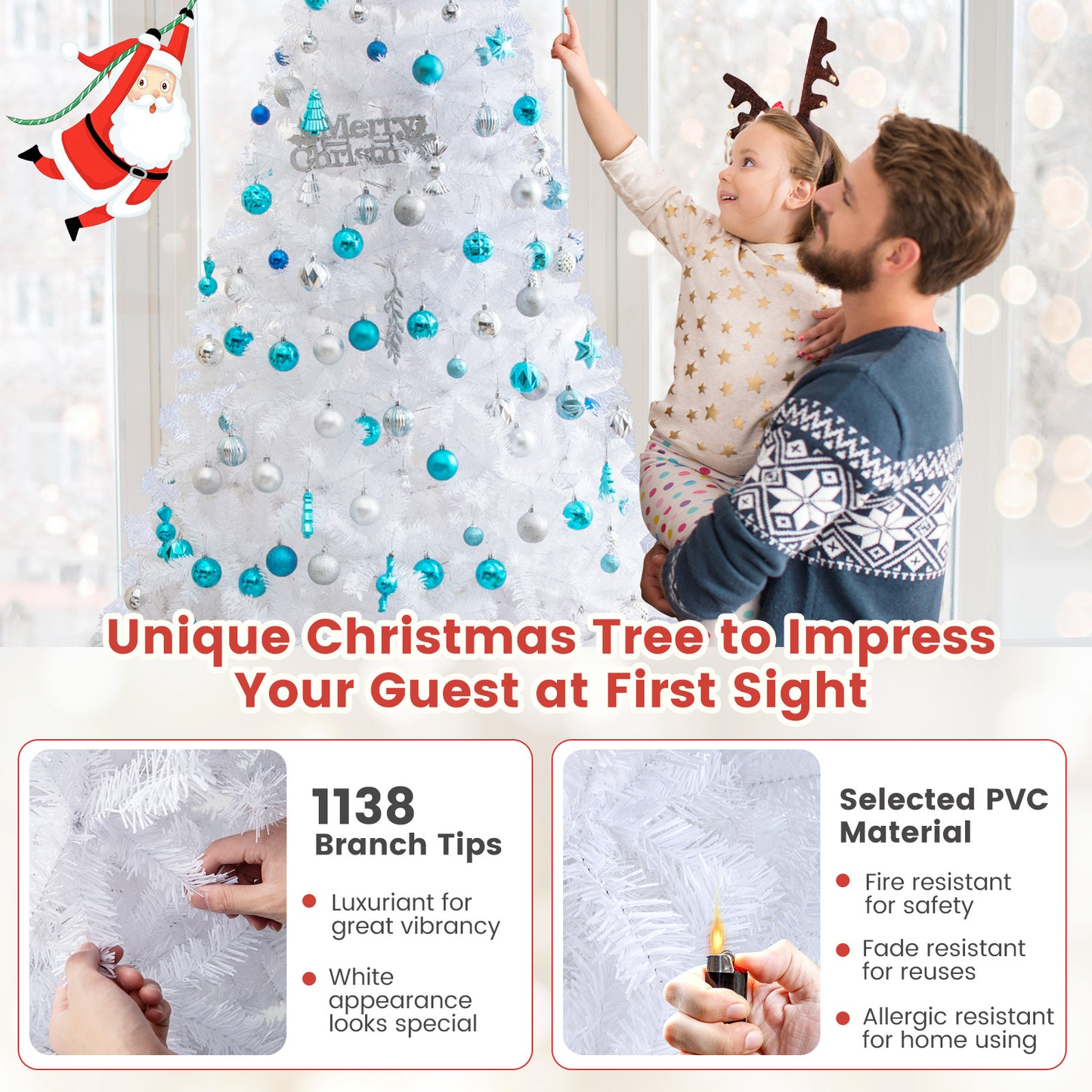 8 ft White Christmas Tree with Solid Metal Stand-8 ft, White Christmas Tree at Gallery Canada