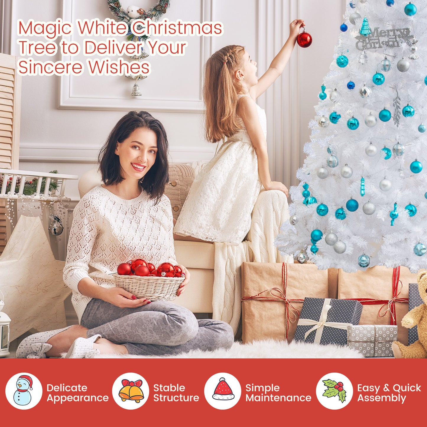 8 ft White Christmas Tree with Solid Metal Stand-8 ft, White Christmas Tree at Gallery Canada