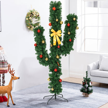 7 Feet Artificial Cactus PVC Christmas Tree with LED Lights and Ball Ornaments-7 ft, Green Christmas Tree at Gallery Canada
