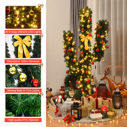5 Ft Artificial Cactus Christmas Tree, LED Lights, Ball Ornaments, Green Christmas Tree at Gallery Canada