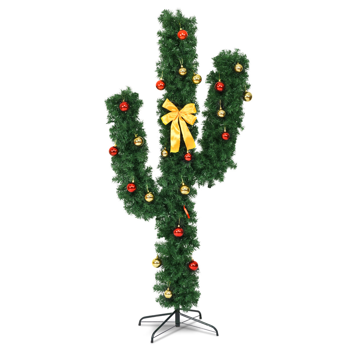 6 Feet Artificial Cactus PVC Christmas Tree with LED Lights and Ball Ornaments-6 ft, Green Christmas Tree at Gallery Canada