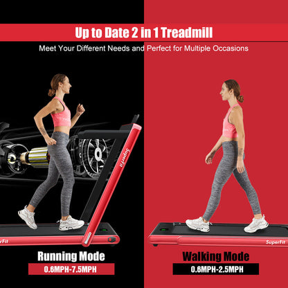 2.25HP 2 in 1 Folding Treadmill with APP Speaker Remote Control, Red Treadmills at Gallery Canada