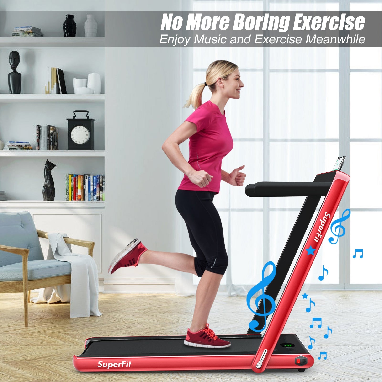 2.25HP 2 in 1 Folding Treadmill with APP Speaker Remote Control, Red Treadmills at Gallery Canada
