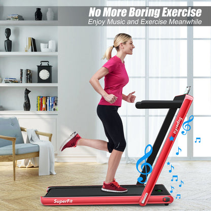 2.25HP 2 in 1 Folding Treadmill with APP Speaker Remote Control, Red Treadmills at Gallery Canada