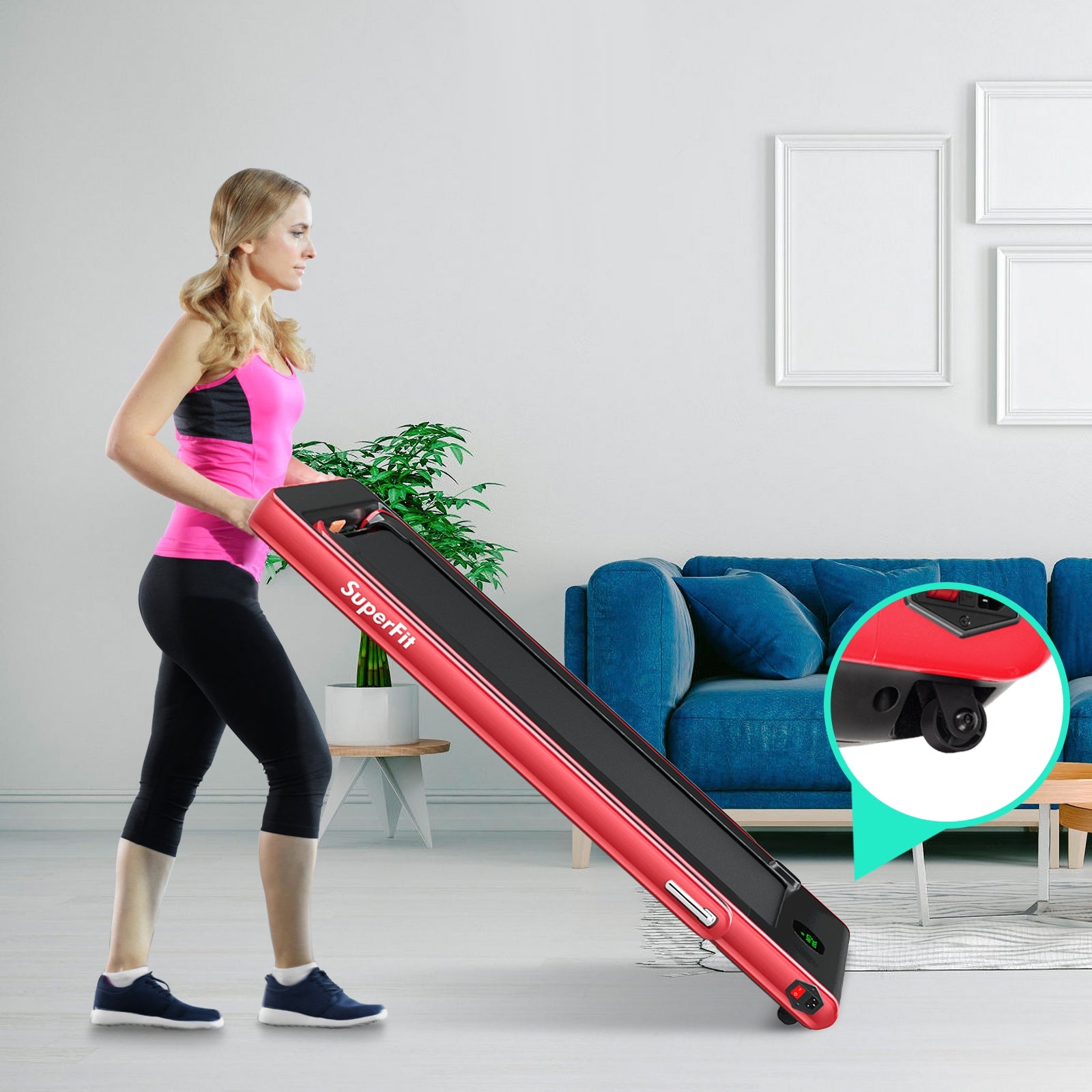 2.25HP 2 in 1 Folding Treadmill with APP Speaker Remote Control, Red Treadmills at Gallery Canada