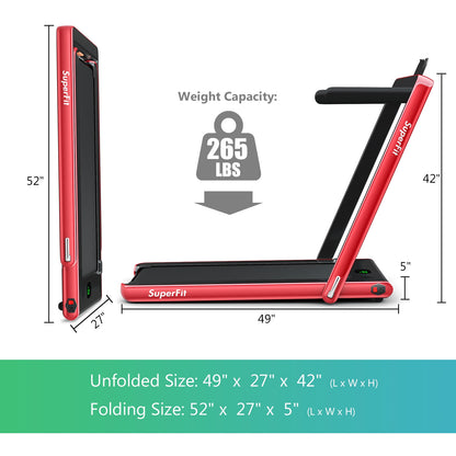 2.25HP 2 in 1 Folding Treadmill with APP Speaker Remote Control, Red Treadmills at Gallery Canada