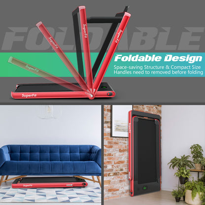 2.25HP 2 in 1 Folding Treadmill with APP Speaker Remote Control, Red Treadmills at Gallery Canada