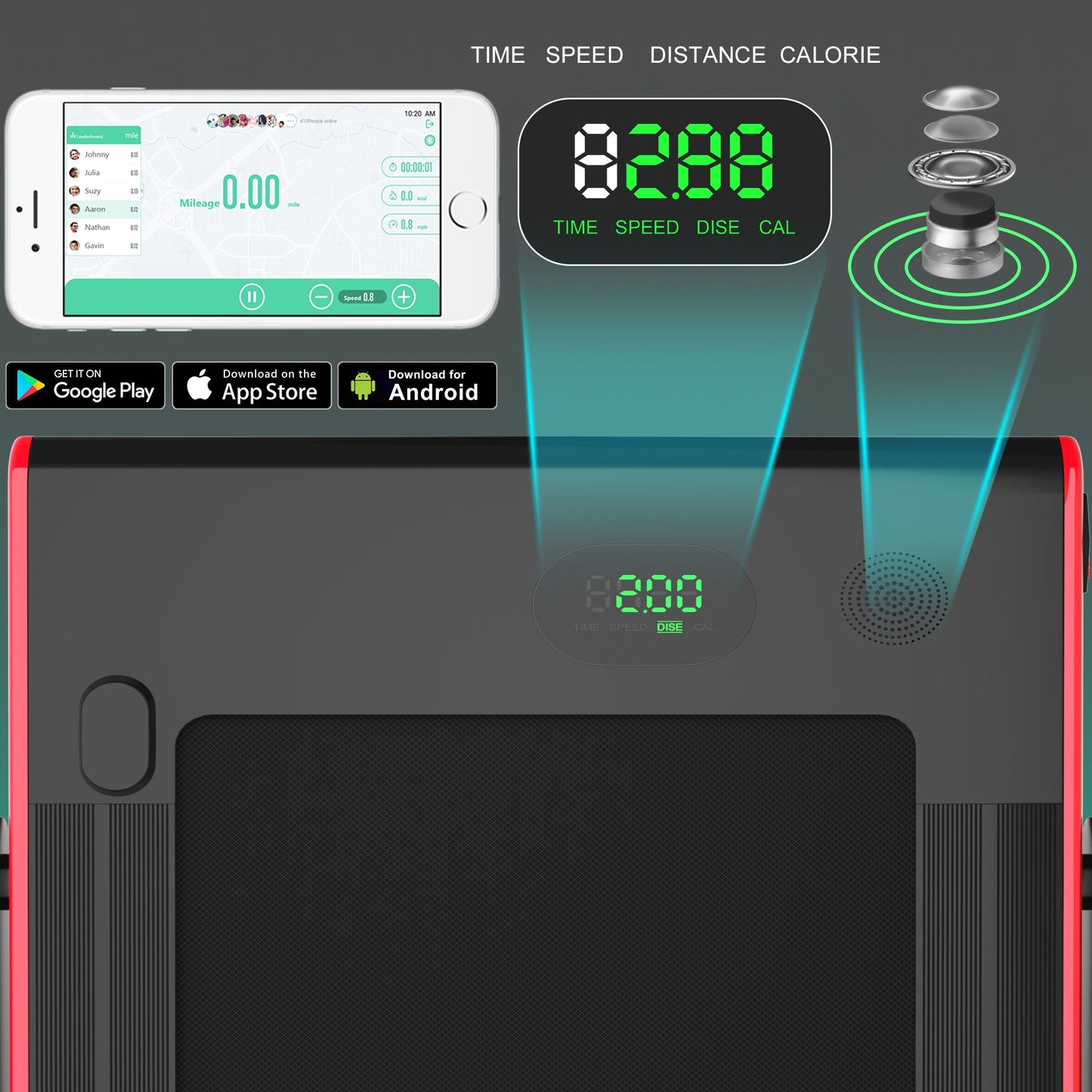 2.25HP 2 in 1 Folding Treadmill with APP Speaker Remote Control, Red Treadmills at Gallery Canada