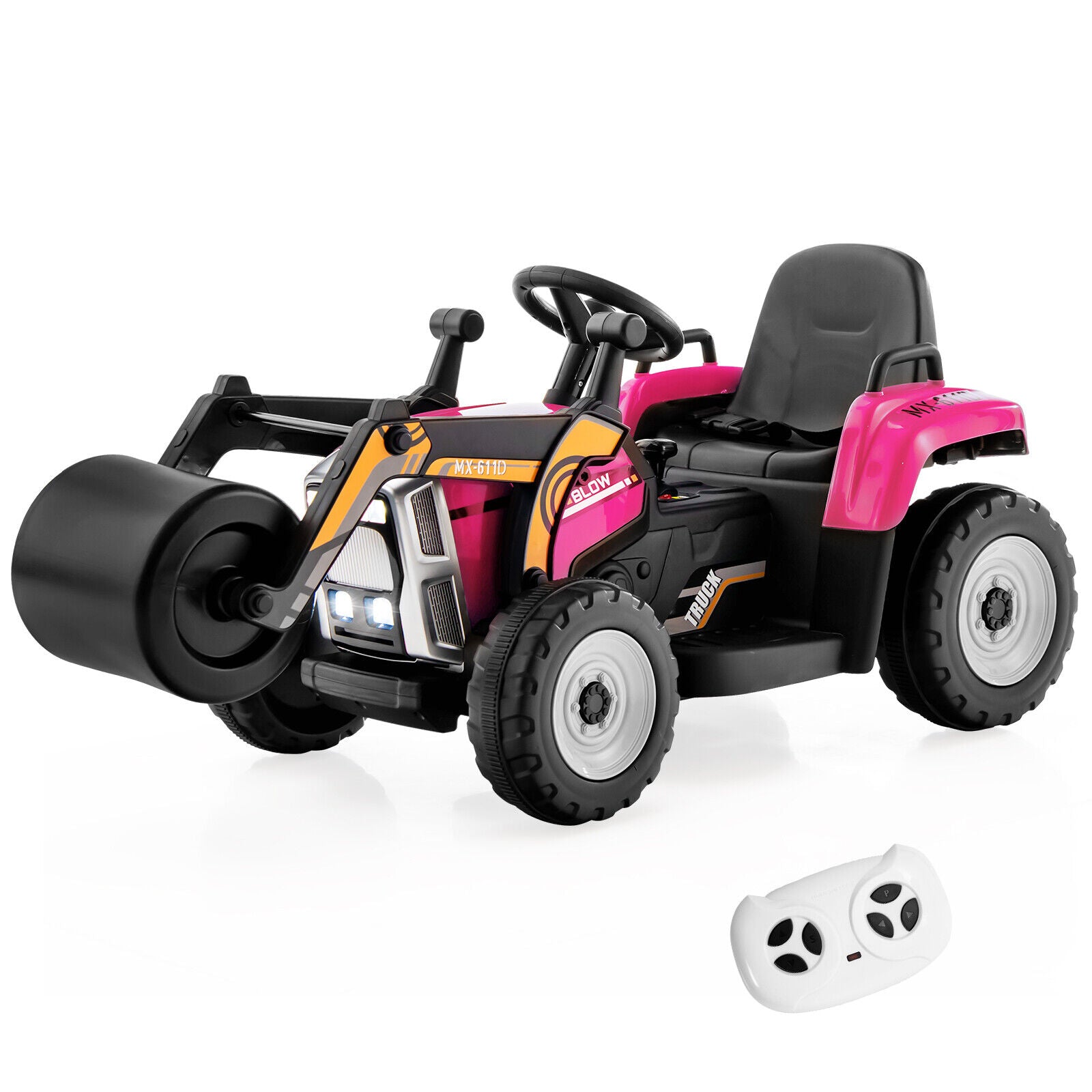 12V Kids Ride on Road Roller with 2.4G Remote Control, Pink Powered Ride On Toys at Gallery Canada