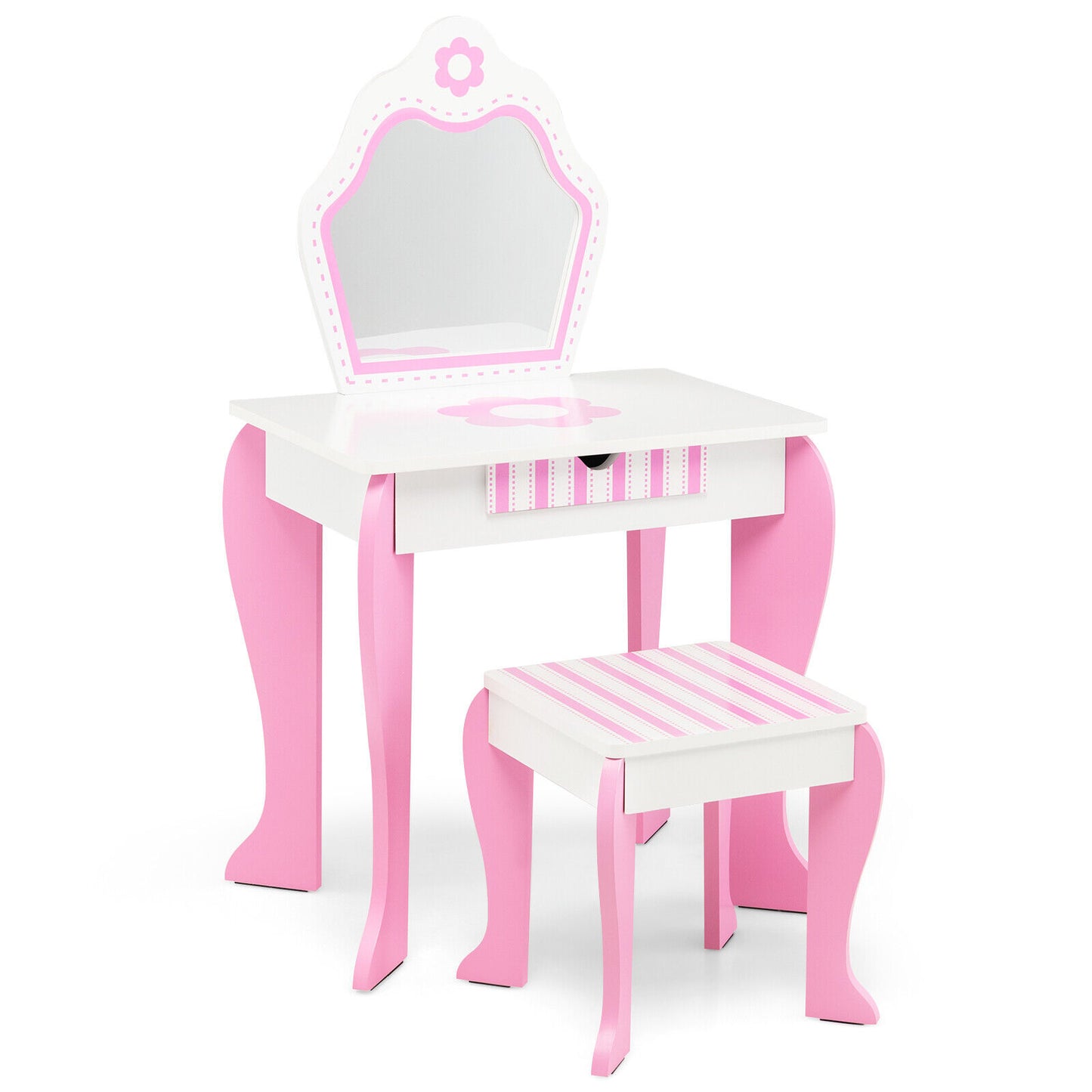 2-in-1 Toddler Vanity Set with Detachable Top and Cute Flower Patterns, White Kids Vanities White at Gallery Canada