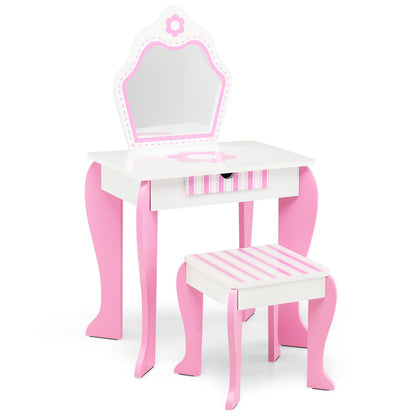 2-in-1 Toddler Vanity Set with Detachable Top and Cute Flower Patterns, White Kids Vanities White at Gallery Canada
