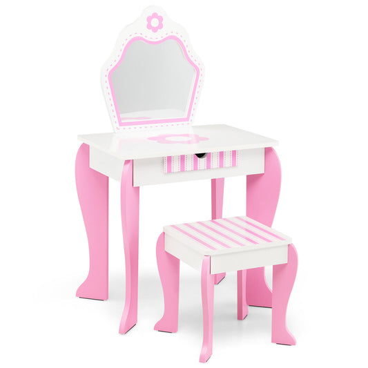 2-in-1 Toddler Vanity Set with Detachable Top and Cute Flower Patterns, White Kids Vanities White at Gallery Canada