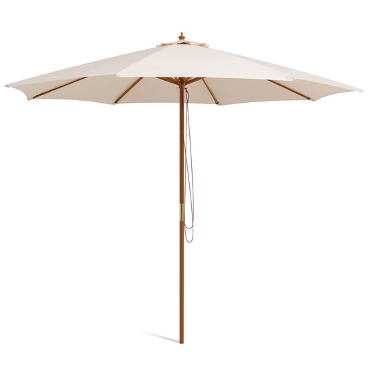 Adjustable 10 Feet Wooden Outdoor Umbrella, Beige Outdoor Umbrellas Beige at Gallery Canada