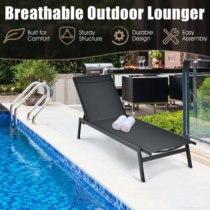 Outdoor Reclining Chaise Lounge Chair, 6-Position Adjustable Back, Black Outdoor Chaise Lounges at Gallery Canada