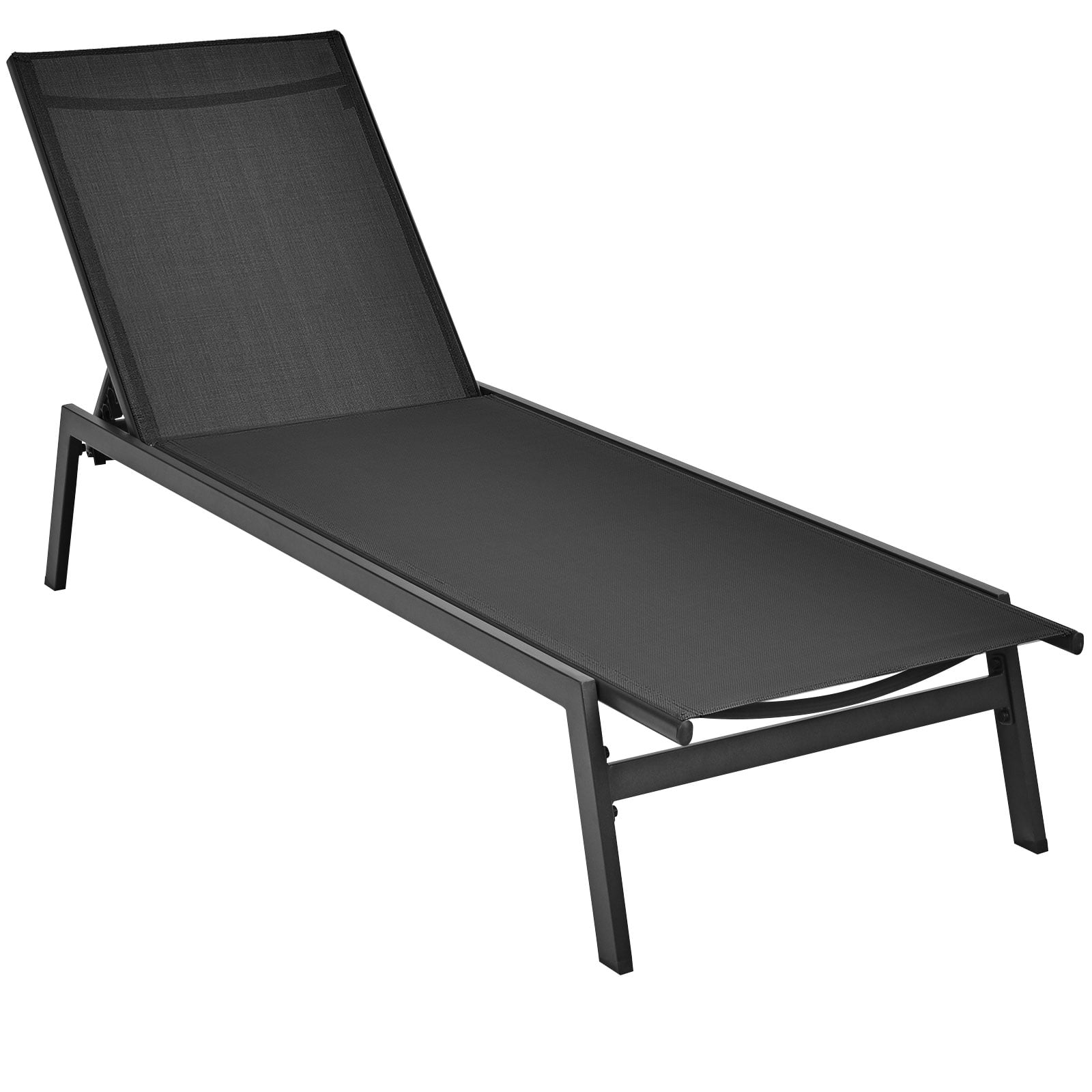 Outdoor Reclining Chaise Lounge Chair, 6-Position Adjustable Back, Black Outdoor Chaise Lounges Black at Gallery Canada