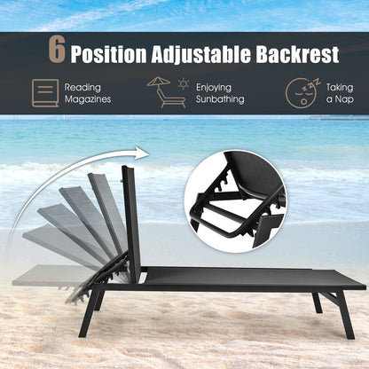 Outdoor Reclining Chaise Lounge Chair, 6-Position Adjustable Back, Black Outdoor Chaise Lounges at Gallery Canada