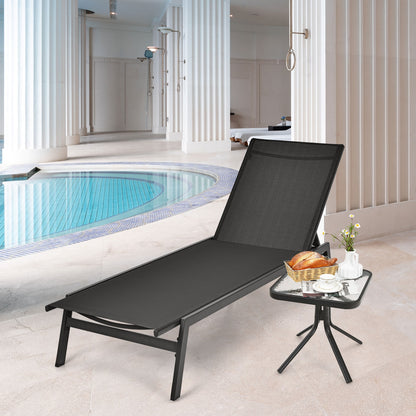 Outdoor Reclining Chaise Lounge Chair, 6-Position Adjustable Back, Black Outdoor Chaise Lounges at Gallery Canada