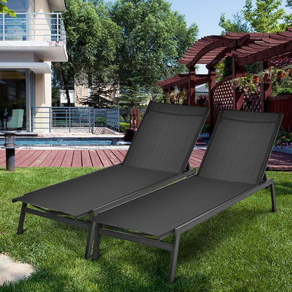 Outdoor Reclining Chaise Lounge Chair, 6-Position Adjustable Back, Black Outdoor Chaise Lounges at Gallery Canada