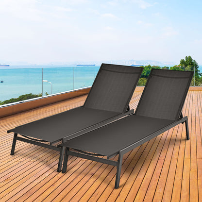 Outdoor Reclining Chaise Lounge Chair, 6-Position Adjustable Back, Black Outdoor Chaise Lounges at Gallery Canada