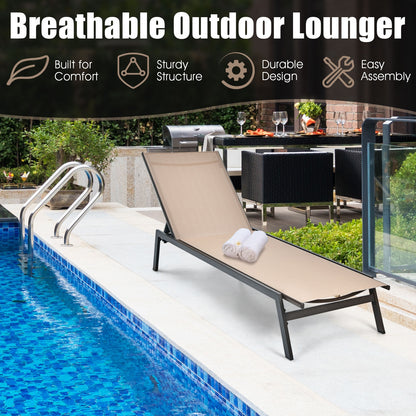 Outdoor Reclining Chaise Lounge Chair with 6-Position Adjustable Back, Brown Outdoor Chaise Lounges at Gallery Canada
