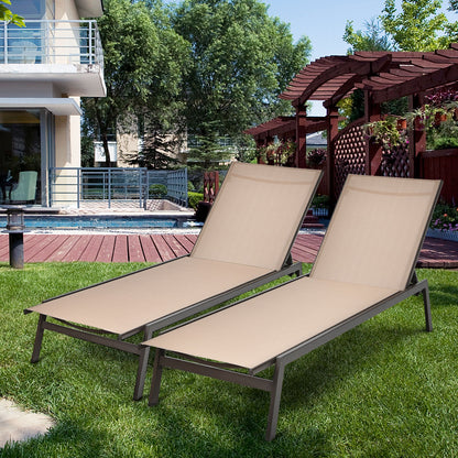 Outdoor Reclining Chaise Lounge Chair with 6-Position Adjustable Back, Brown Outdoor Chaise Lounges at Gallery Canada
