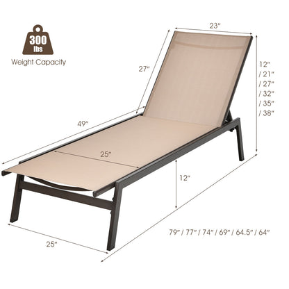 Outdoor Reclining Chaise Lounge Chair with 6-Position Adjustable Back, Brown Outdoor Chaise Lounges at Gallery Canada