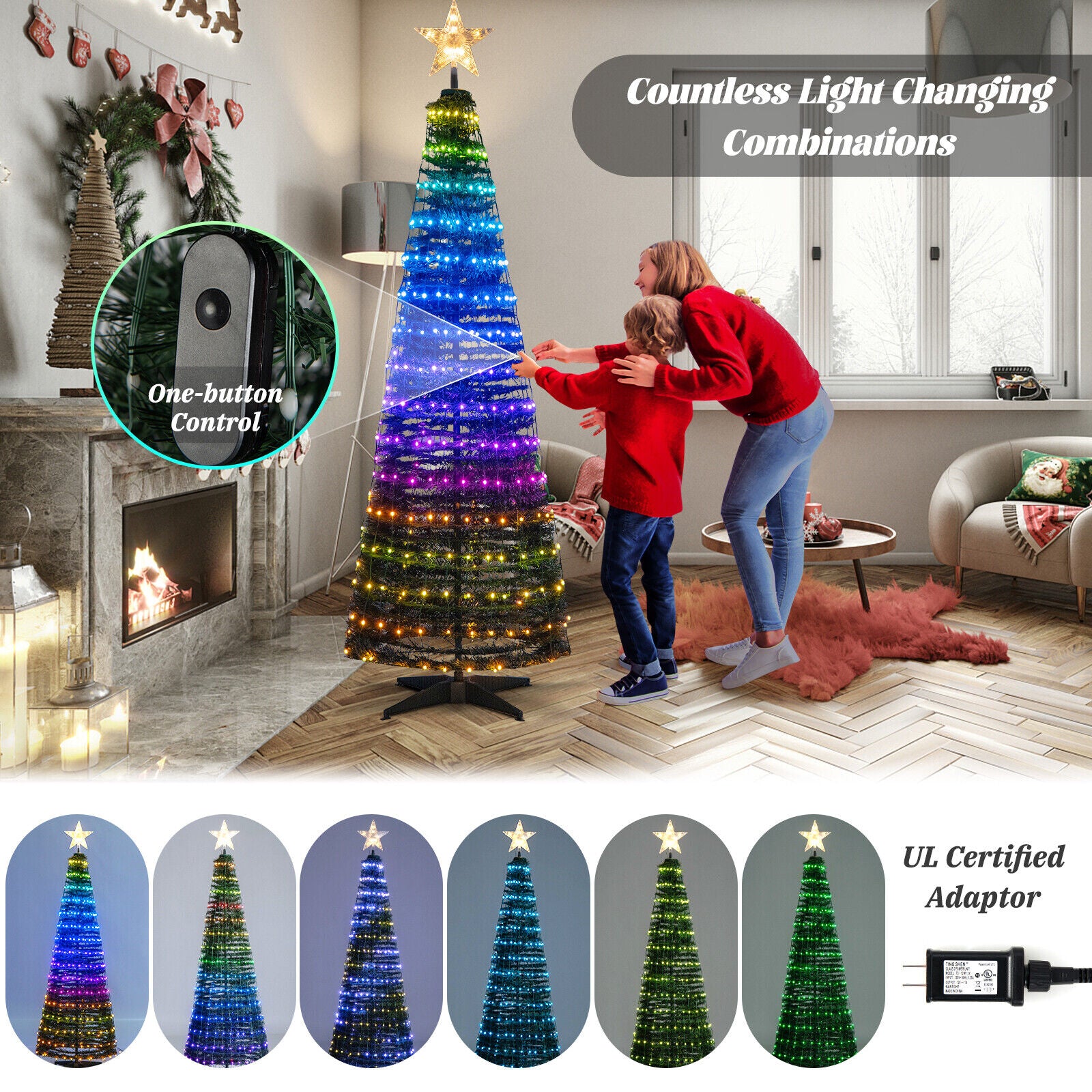 6.2 Feet Pop-up Lighted Christmas Tree with 282 RGB LED Lights, Green Christmas Tree at Gallery Canada