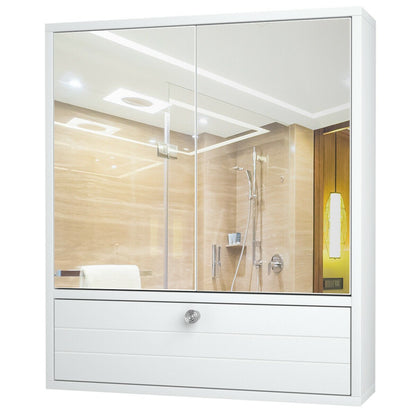 Bathroom Double Mirror Door Wall Mount Storage Wood Cabinet, White at Gallery Canada