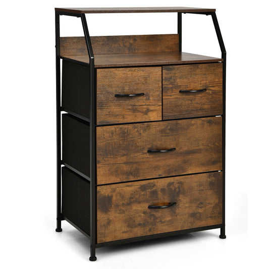 Freestanding Cabinet Dresser with Wooden Top Shelves-L, Rustic Brown - Gallery Canada