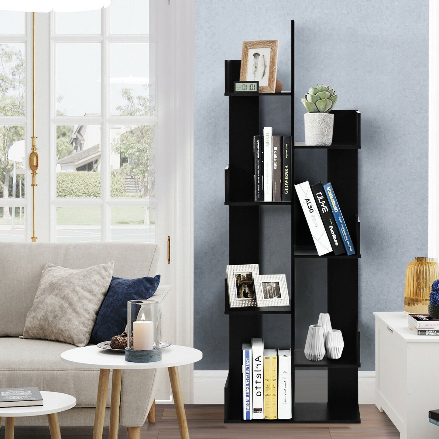 8-Tier Bookshelf Bookcase with 8 Open Compartments Space-Saving Storage Rack , Black - Gallery Canada