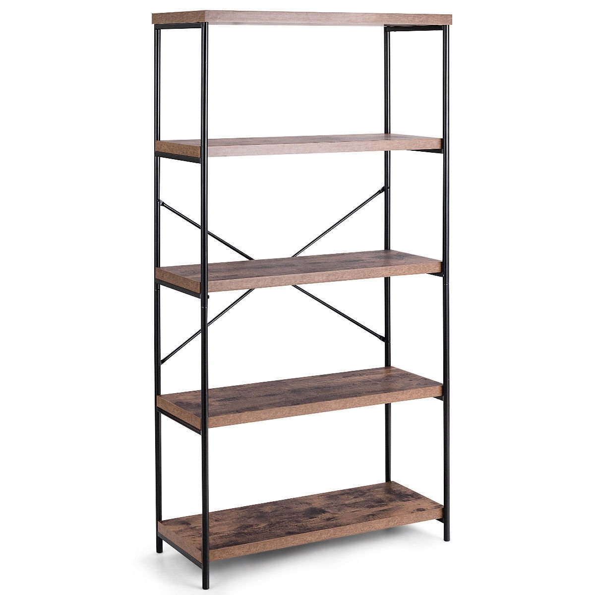 Multipurpose Open Bookcase Industrial Rack Wide Standing Storage Shelf, Brown - Gallery Canada