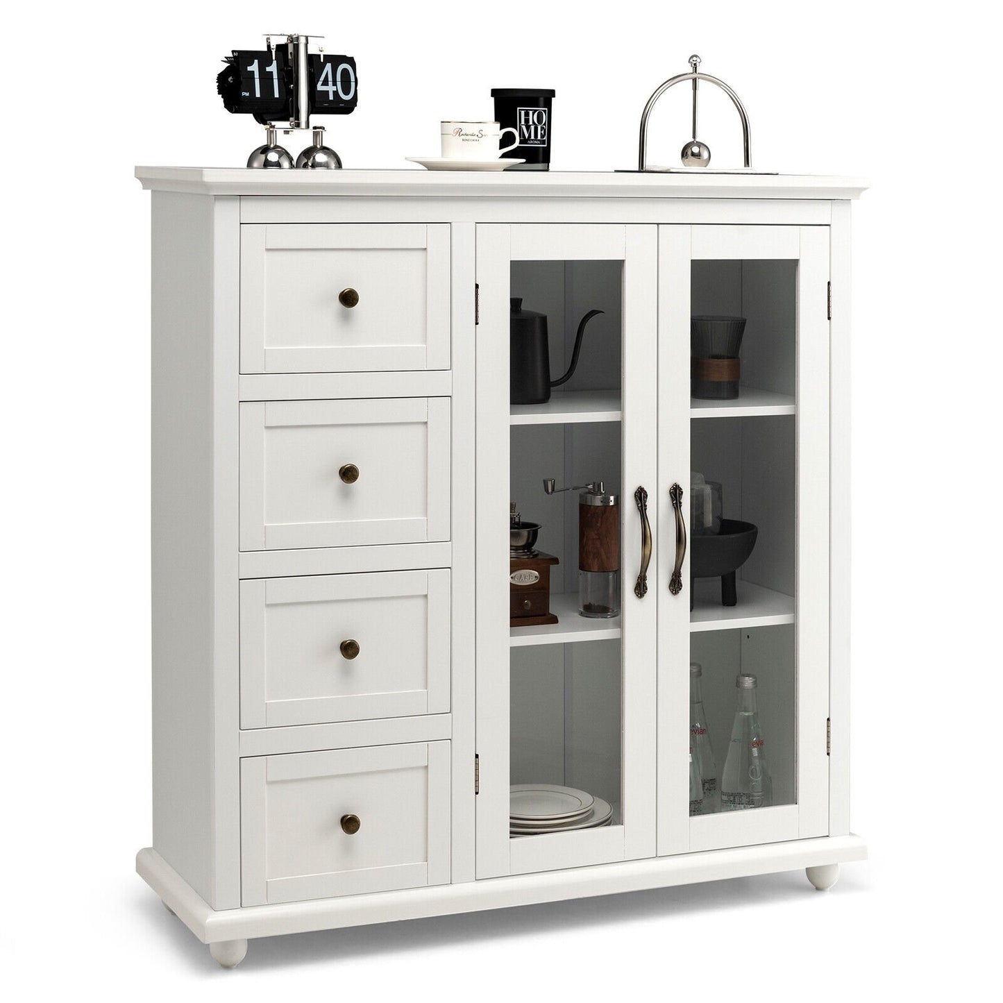 Buffet Sideboard Table Kitchen Storage Cabinet with Drawers and Doors, White - Gallery Canada