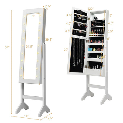 Mirrored Jewelry Cabinet Armoire Organizer w/ LED lights, White Jewelry Armoires at Gallery Canada