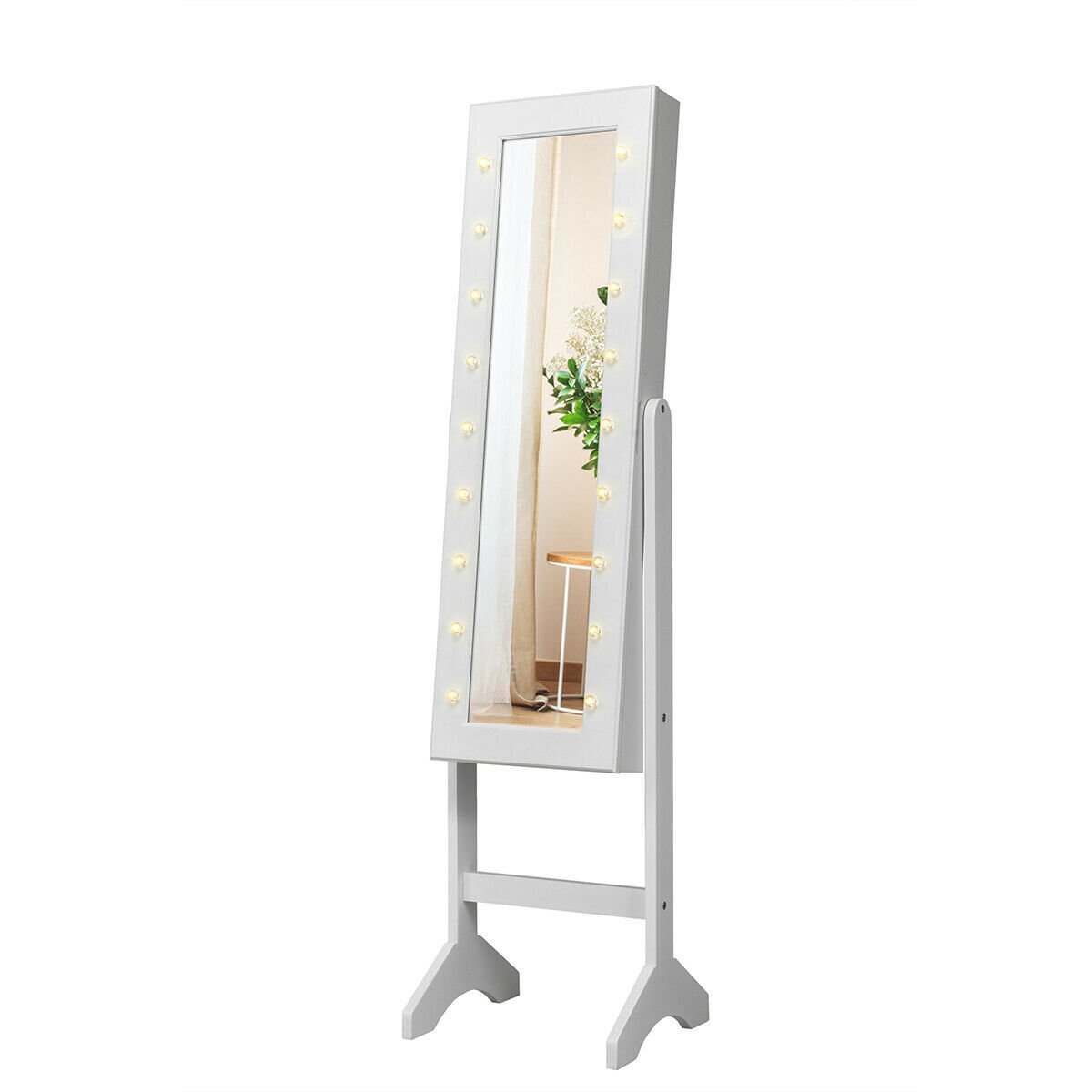 Mirrored Jewelry Cabinet Armoire Organizer w/ LED lights, White - Gallery Canada