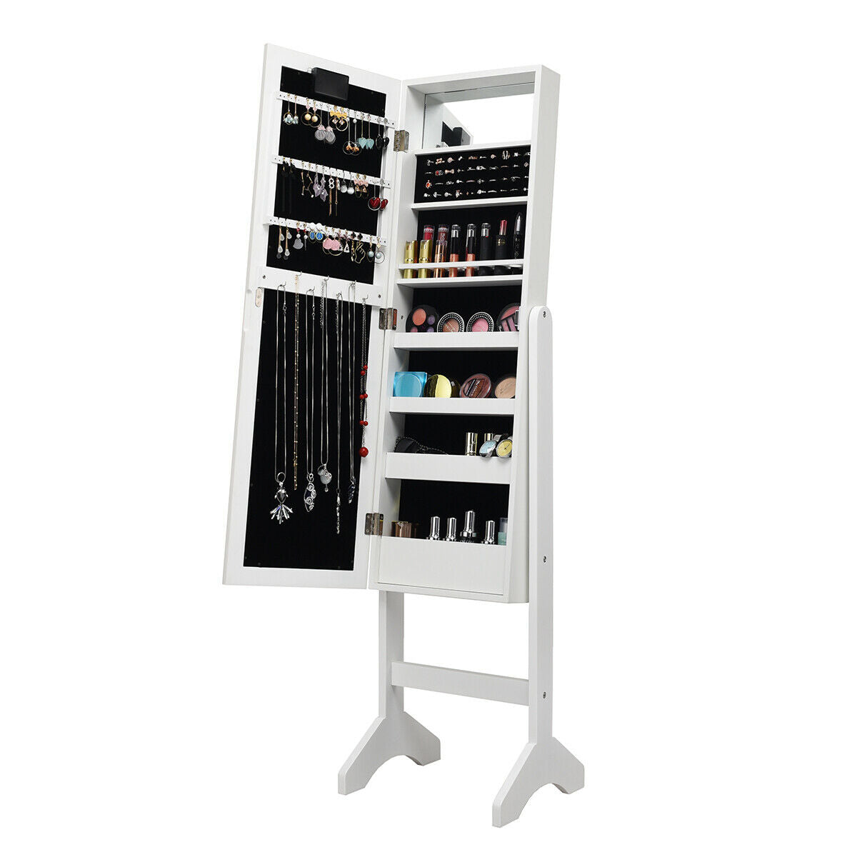 Mirrored Jewelry Cabinet Armoire Organizer w/ LED lights, White Jewelry Armoires at Gallery Canada