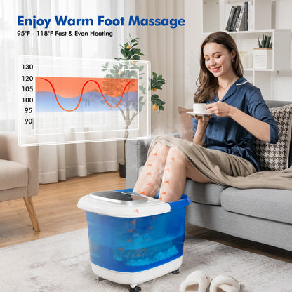Portable All-In-One Heated Foot Bubble Spa Bath Motorized Massager-Blue and Withe, White - Gallery Canada