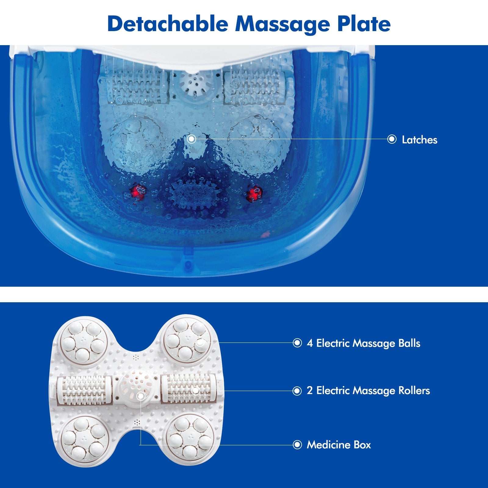 Portable All-In-One Heated Foot Bubble Spa Bath Motorized Massager-Blue and Withe, White - Gallery Canada