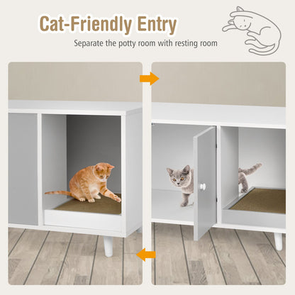 Cat Litter Box Enclosure with Divider and Double Doors, Gray - Gallery Canada
