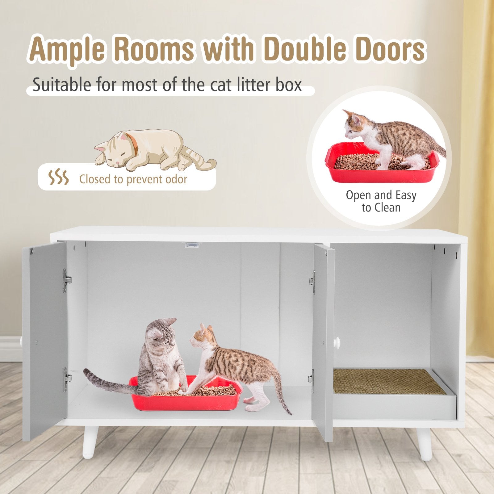Cat Litter Box Enclosure with Divider and Double Doors, Gray - Gallery Canada
