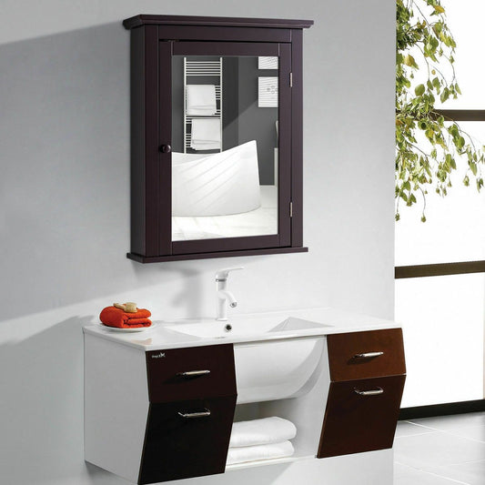 Bathroom Wall Mounted Storage Mirror Medicine Cabinet, Brown - Gallery Canada