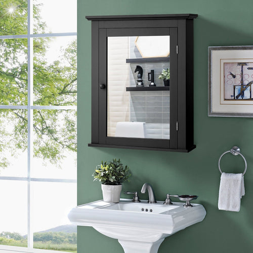 Wall Mounted Bathroom Mirror Cabinet with 5-level Height-adjustable Shelf, Black
