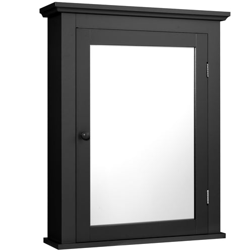 Wall Mounted Bathroom Mirror Cabinet with 5-level Height-adjustable Shelf, Black