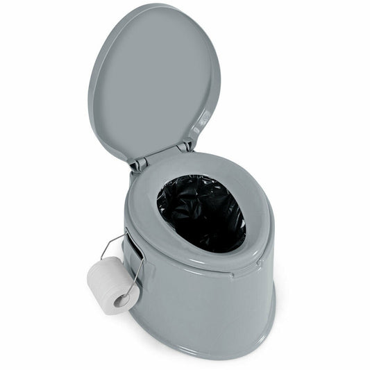 5L Portable Travel Toilet with Paper Holder for Outdoor, Gray - Gallery Canada