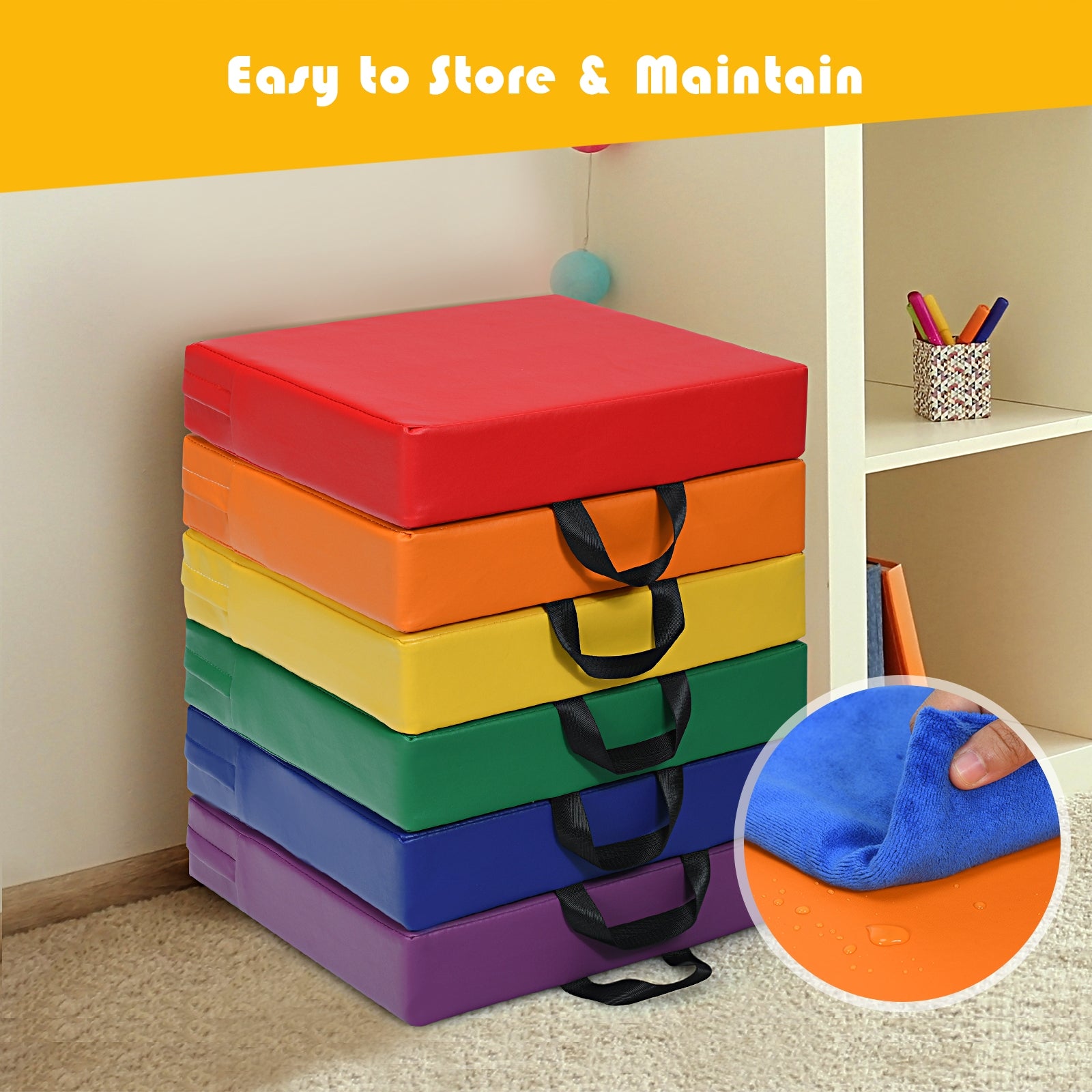 15 Inche Square Toddler Floor Cushions, 6 Piece, Multicolor Kids Chairs & Seating at Gallery Canada
