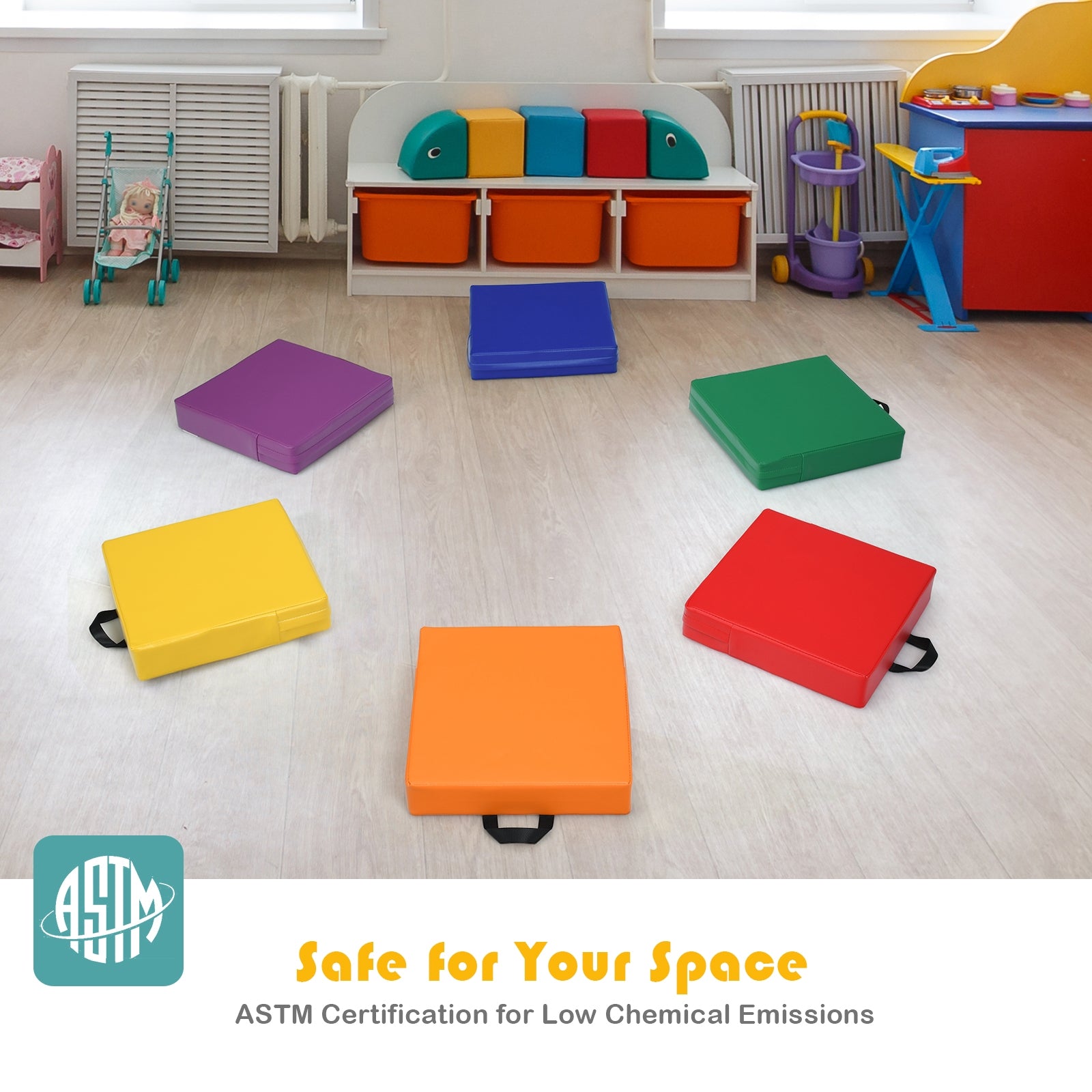 15 Inche Square Toddler Floor Cushions, 6 Piece, Multicolor Kids Chairs & Seating at Gallery Canada